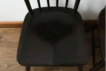 和製ビンテージ　松本民芸家具　#55型　レトロで温かみ漂うスピンドルチェア2脚セット(木製イス、板座チェア、ダイニングチェア、椅子、ヴィンテージ)(R-069621)