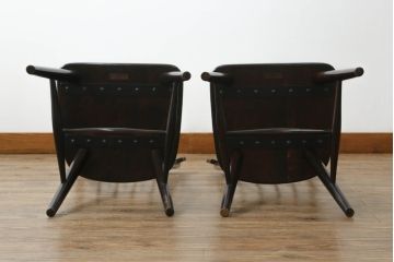 和製ビンテージ　松本民芸家具　#55型　レトロで温かみ漂うスピンドルチェア2脚セット(木製イス、板座チェア、ダイニングチェア、椅子、ヴィンテージ)(R-069621)