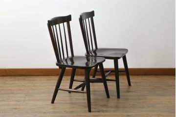 和製ビンテージ　松本民芸家具　#55型　レトロで温かみ漂うスピンドルチェア2脚セット(木製イス、板座チェア、ダイニングチェア、椅子、ヴィンテージ)(R-069622)