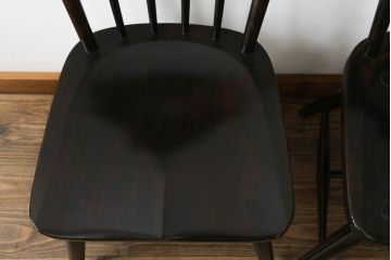 和製ビンテージ　松本民芸家具　#55型　レトロで温かみ漂うスピンドルチェア2脚セット(木製イス、板座チェア、ダイニングチェア、椅子、ヴィンテージ)(R-069622)