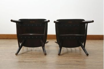 和製ビンテージ　松本民芸家具　#55型　レトロで温かみ漂うスピンドルチェア2脚セット(木製イス、板座チェア、ダイニングチェア、椅子、ヴィンテージ)(R-069622)