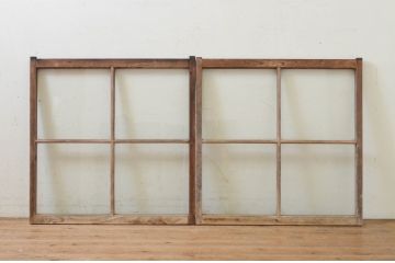 アンティーク建具　レトロな空間作りにおすすめなガラス窓2枚セット(引き戸、ガラス戸)(R-069624)