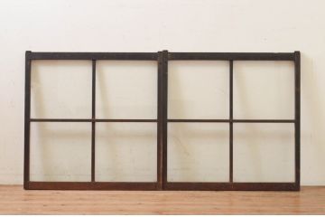 アンティーク建具　レトロな空間作りにおすすめなガラス窓2枚セット(引き戸、ガラス戸)(R-069624)