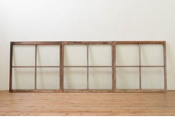 アンティーク建具　レトロな空間作りにおすすめなガラス戸3枚セット(引き戸、ガラス窓)(R-069625)