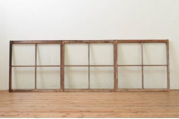 アンティーク建具　レトロな空間作りにおすすめなガラス戸3枚セット(引き戸、ガラス窓)(R-069625)