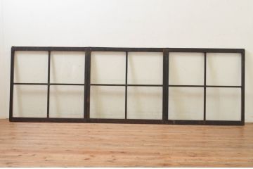 アンティーク建具　レトロな空間作りにおすすめなガラス戸3枚セット(引き戸、ガラス窓)(R-069625)