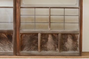  アンティーク建具　風情ある佇まいが魅力的なガラス窓2枚セット(引き戸、ガラス帯戸、ガラス戸)(R-069628)