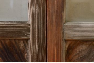  アンティーク建具　風情ある佇まいが魅力的なガラス窓2枚セット(引き戸、ガラス帯戸、ガラス戸)(R-069628)