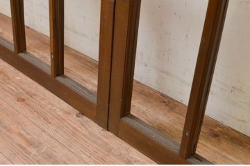 アンティーク建具　タモ材　大正ロマン　和モダンな空間作りにおすすめな古い洋館のガラス窓2枚セット(引き戸、ガラス戸)(R-069629)
