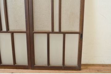アンティーク建具　タモ材　大正ロマン　和モダンな空間作りにおすすめな古い洋館のガラス窓2枚セット(引き戸、ガラス戸)(R-069630)