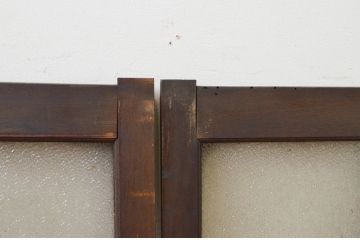 アンティーク建具　タモ材　大正ロマン　和モダンな空間作りにおすすめな古い洋館のガラス窓2枚セット(引き戸、ガラス戸)(R-069630)