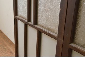 アンティーク建具　タモ材　大正ロマン　和モダンな空間作りにおすすめな古い洋館のガラス窓2枚セット(引き戸、ガラス戸)(R-069630)