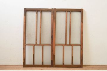 アンティーク建具　タモ材　大正ロマン　和モダンな空間作りにおすすめな古い洋館のガラス窓2枚セット(引き戸、ガラス戸)(R-069630)