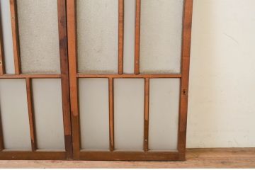 アンティーク建具　タモ材　大正ロマン　和モダンな空間作りにおすすめな古い洋館のガラス窓2枚セット(引き戸、ガラス戸)(R-069630)