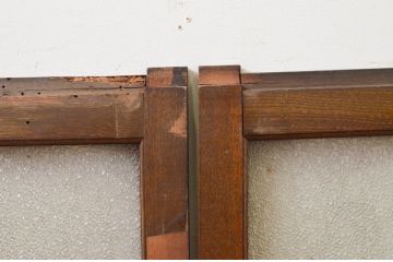 アンティーク建具　タモ材　大正ロマン　和モダンな空間作りにおすすめな古い洋館のガラス窓2枚セット(引き戸、ガラス戸)(R-069630)