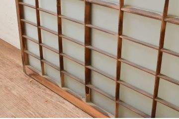 アンティーク建具　レトロな空間を演出する格子入り幅狭ガラス戸2枚セット(引き戸、格子戸、ガラス障子戸)(R-069634)