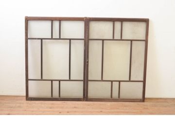 アンティーク建具　大正ロマンなお部屋作りにおすすめなガラス窓2枚セット(引き戸、ガラス戸)(R-069635)
