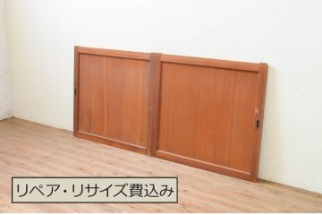 アンティーク建具　経年を感じさせる木味が魅力の板戸窓2枚セット(引き戸)(R-069637)