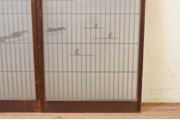  アンティーク建具　山と海どちらの風情も味わえる書院窓2枚セット(書院戸、引き戸)(R-069638)
