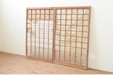 アンティーク建具　どこか懐かしい雰囲気溢れる障子戸2枚セット(引き戸、障子窓)(R-069639)