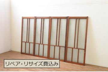 アンティーク建具　大正ロマンな雰囲気作りにおすすめな古い洋館の幅狭ガラス窓4枚セット(引き戸、ガラス戸)(R-069640)