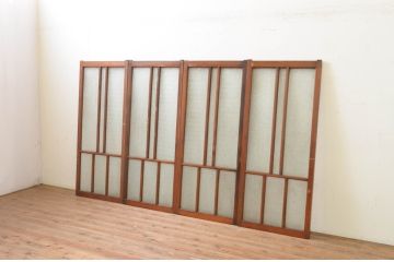アンティーク建具　大正ロマンな雰囲気作りにおすすめな古い洋館の幅狭ガラス窓4枚セット(引き戸、ガラス戸)(R-069640)