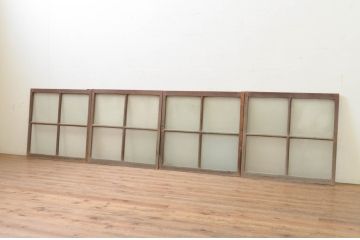アンティーク建具　レトロな空間作りにおすすめなガラス窓4枚セット(引き戸、ガラス戸)(R-069643)