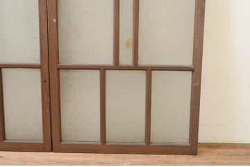 アンティーク建具　上手物!!　タモ材　両面　両取り　大正ロマンなお部屋作りにおすすめなガラス窓2枚セット(引き戸、ガラス戸)(R-069644)