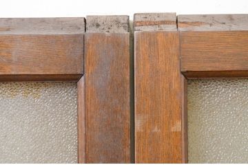 アンティーク建具　上手物!!　タモ材　両面　両取り　大正ロマンなお部屋作りにおすすめなガラス窓2枚セット(引き戸、ガラス戸)(R-069644)