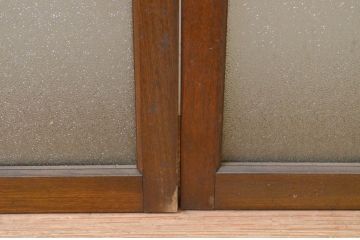 アンティーク建具　上手物!!　タモ材　両面　両取り　大正ロマンなお部屋作りにおすすめなガラス窓2枚セット(引き戸、ガラス戸)(R-069644)