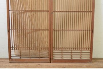 アンティーク建具　和の空間を演出する幅狭障子窓2枚セット(引き戸、障子戸)(R-069649)