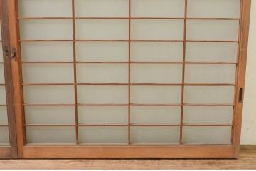 アンティーク建具　レトロな空間演出におすすめの格子入りガラス戸2枚セット(引き戸、格子戸、窓)(R-069650)