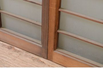 アンティーク建具　レトロな空間演出におすすめの格子入りガラス戸2枚セット(引き戸、格子戸、窓)(R-069650)