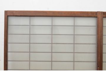 アンティーク建具　レトロな空間演出におすすめの格子入りガラス戸2枚セット(引き戸、格子戸、窓)(R-069650)