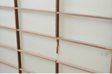 アンティーク建具　レトロな空間を演出する格子入り幅狭ガラス窓4枚セット(引き戸、ガラス戸、格子戸)(R-069653)