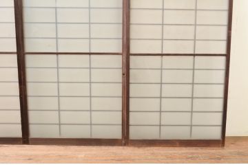 アンティーク建具　レトロな空間を演出する格子入り幅狭ガラス窓4枚セット(引き戸、ガラス戸、格子戸)(R-069653)