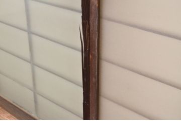 アンティーク建具　レトロな空間を演出する格子入り幅狭ガラス窓4枚セット(引き戸、ガラス戸、格子戸)(R-069653)