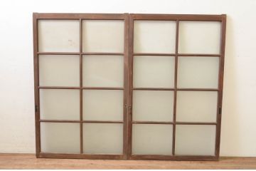 アンティーク建具　レトロな雰囲気が魅力のガラス窓2枚セット(引き戸、ガラス戸)(R-069654)