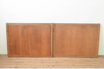 アンティーク建具　漆塗り　落ち着いた和の空間を演出する板戸窓2枚セット(引き戸)(R-069658)