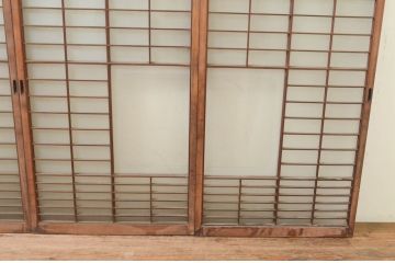 アンティーク建具　風情のある佇まいが魅力的な格子入り幅狭ガラス戸4枚セット(窓、引き戸、格子戸)(R-069662)