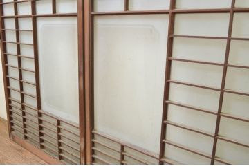 アンティーク建具　風情のある佇まいが魅力的な格子入り幅狭ガラス戸4枚セット(窓、引き戸、格子戸)(R-069662)