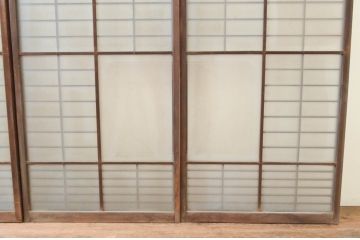 アンティーク建具　風情のある佇まいが魅力的な格子入り幅狭ガラス戸4枚セット(窓、引き戸、格子戸)(R-069662)