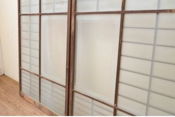 アンティーク建具　風情のある佇まいが魅力的な格子入り幅狭ガラス戸4枚セット(窓、引き戸、格子戸)(R-069662)