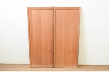 アンティーク建具　杉材　柾目の美しい幅狭板戸窓2枚セット(引き戸)(R-069663)