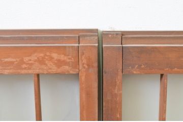 アンティーク建具　レトロな空間を演出する格子入りガラス窓2枚セット(ガラス入り障子戸、引き戸、ガラス戸)(R-069666)