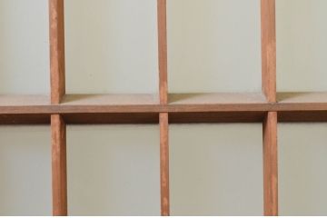 アンティーク建具　レトロな空間を演出する格子入りガラス窓2枚セット(ガラス入り障子戸、引き戸、ガラス戸)(R-069666)