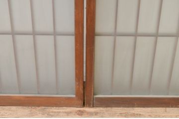 アンティーク建具　レトロな空間を演出する格子入りガラス窓2枚セット(ガラス入り障子戸、引き戸、ガラス戸)(R-069666)