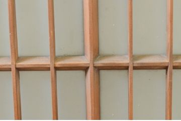 アンティーク建具　レトロな空間を演出する格子入りガラス窓2枚セット(引き戸、ガラス戸、ガラス入り障子戸)(R-069667)