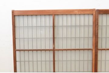 アンティーク建具　レトロな空間を演出する格子入りガラス窓2枚セット(引き戸、ガラス戸、ガラス入り障子戸)(R-069667)