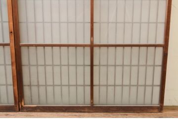 アンティーク建具　レトロな空間を演出する格子入りガラス窓2枚セット(引き戸、ガラス戸、ガラス入り障子戸)(R-069667)